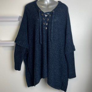 NAVY Blanket Style Sweater Ladies XL Criss Cross Ties in Front For Added Design